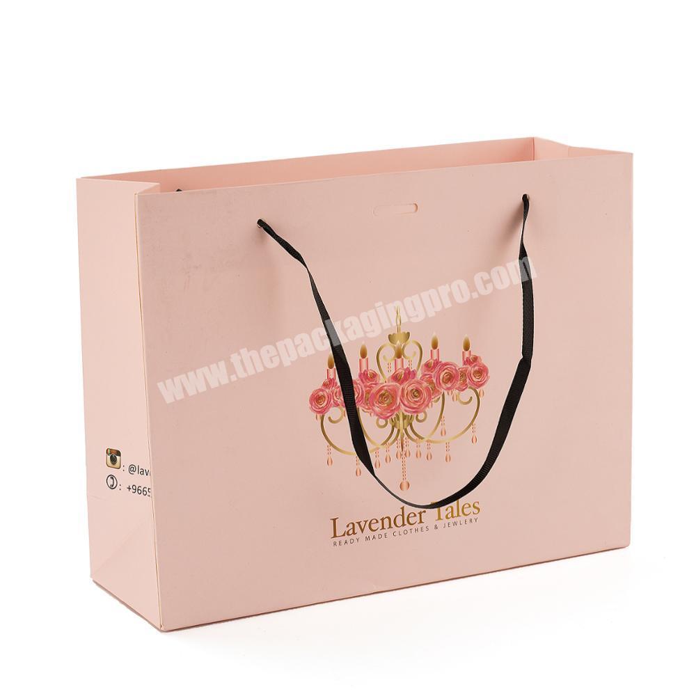 pink customized logo kraft printed paper bag packaging for shopping