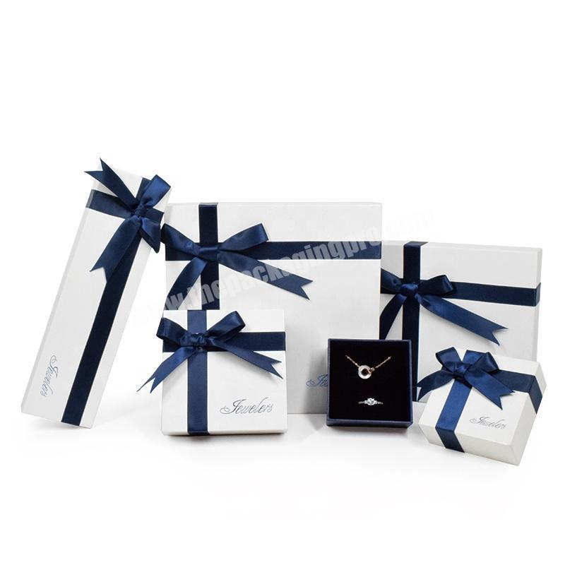 Factory direct sale dainty custom  logo cardboard jewelry box with elegant ribbon bow-tie jewelry packing paper box