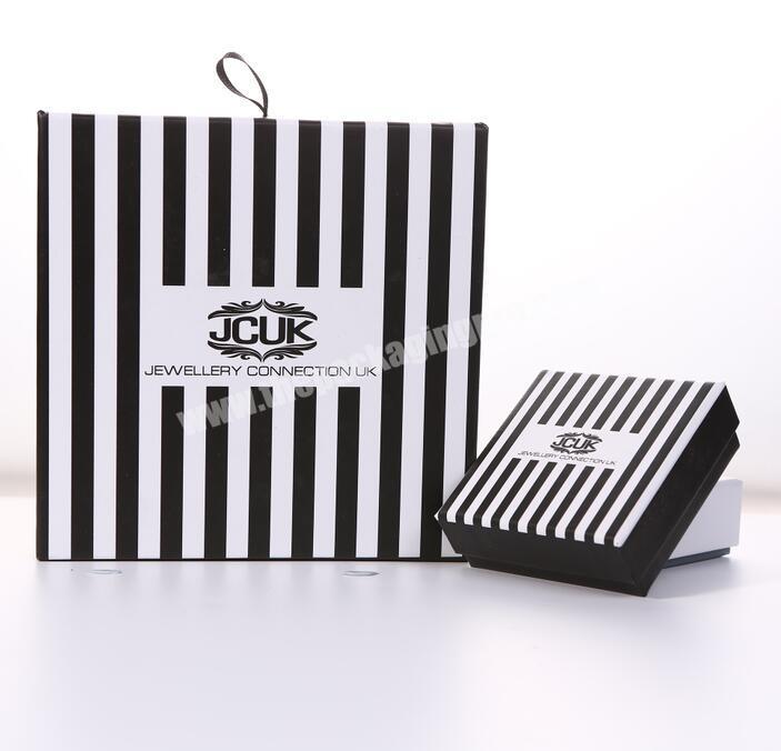 Black and White Stripes Paper Box Jewelry Packaging Gift Box With Ribbon