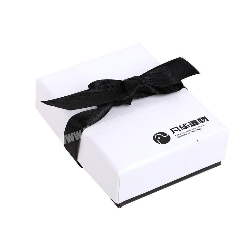 Cheap white packaging box with black ribbon used for giftjewelry packaging