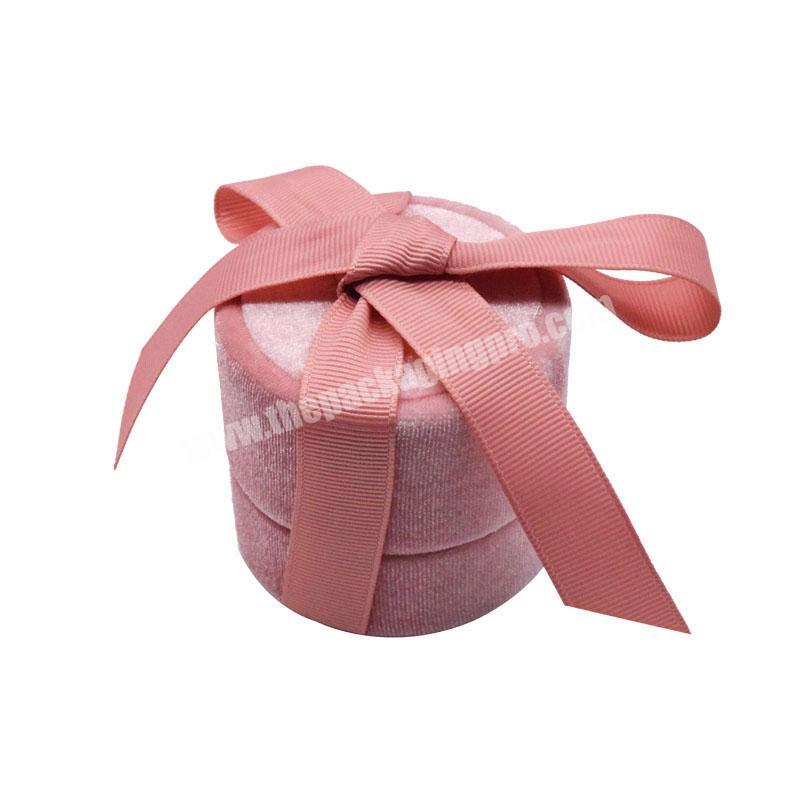 Custom Printed Luxury Wedding Romantic Pink Ribbon Gift Jewelry Velvet Box