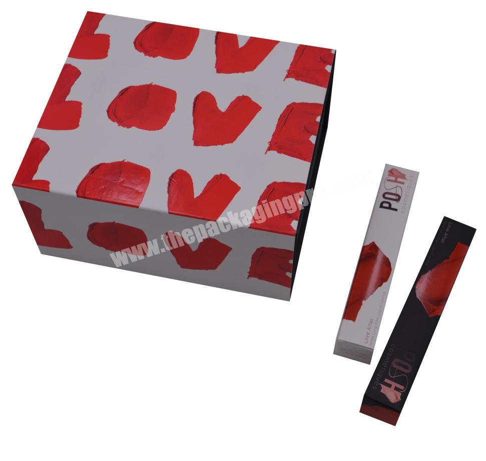Custom cosmetic makeup paper cardboard magnetic closure lipstick lip gloss gift box with sleeve