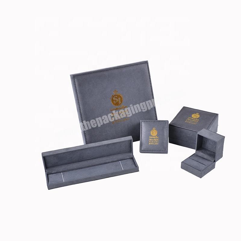 Classical High Quality Leather Custom Hotstamped Grey Jewelry Packaging Set Box