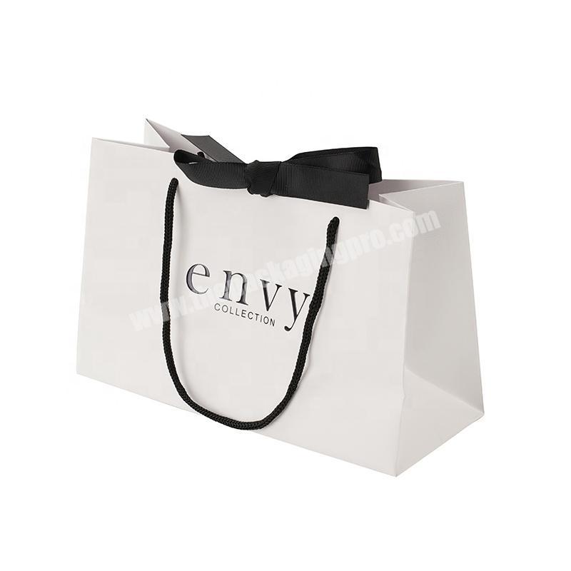 Luxury Custom Logo Printed Dark Grey Paper Shopping Bags With Ribbon Bow