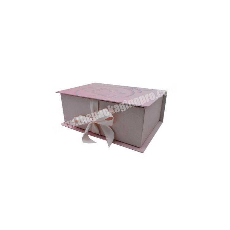 Large luxury custom magnetic pink paper cardboard gift box with ribbon
