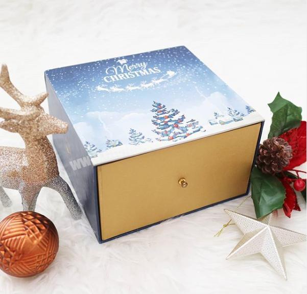 Luxury Custom Christmas Rigid Cardboard Package Sliding Cabinet Box With Drawer Gift Packaging Box For Christmas Party Gift Box