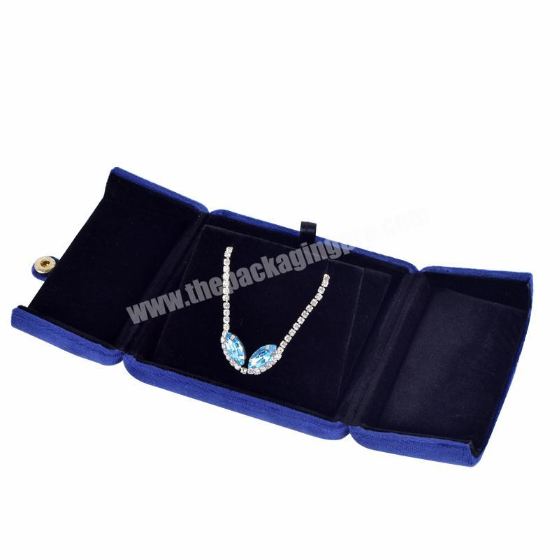 High Grade Plastic Material Blue Packaging Velvet Jewelry Box For Necklace