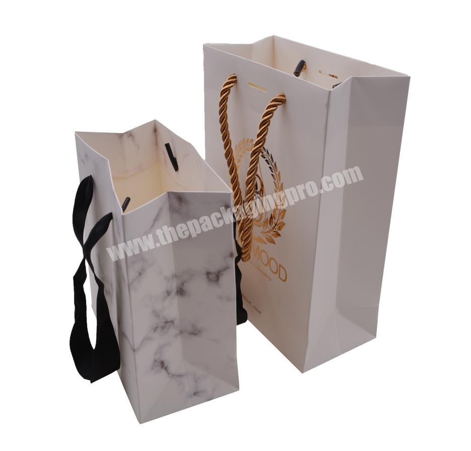 Custom cosmetic makeup jewelry packing paper shopping bag marble paper gift bag