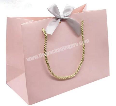 Custom Logo Silk Ribbon Bowknot Closure Gradient Fantasy Pink Paper Gift Bag