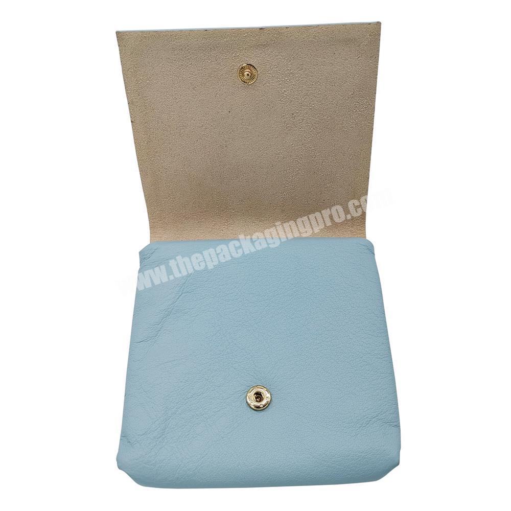 Blue Soft Nappa Real Pouch With Golden Hot Stamping For Jewelry