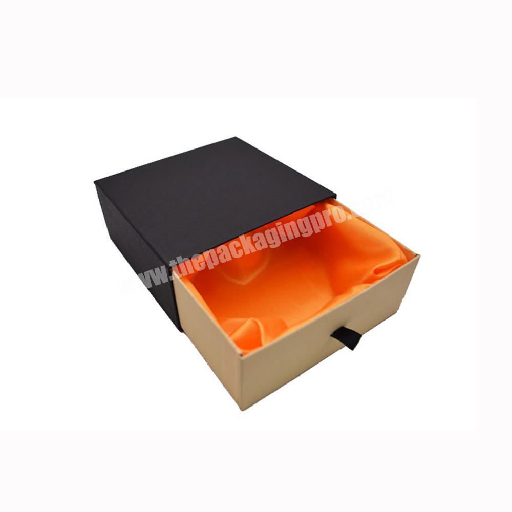 Wholesale Eco Friendly Black Drawer Sliding Boxes Cardboard Paper Box With Ribbon For Earrings Jewelry Perfume Clothing Shoes