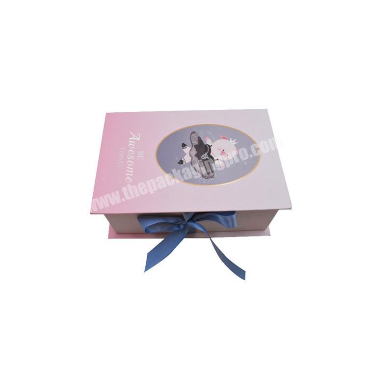 Custom sweet pink wedding dress packaging box folding magnetic ribbon closure gift box