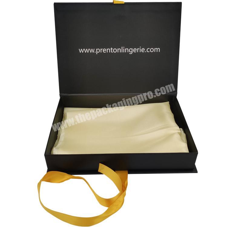 Custom logo printed luxury underpants magnetic closure lingerie packaging gift box with satin