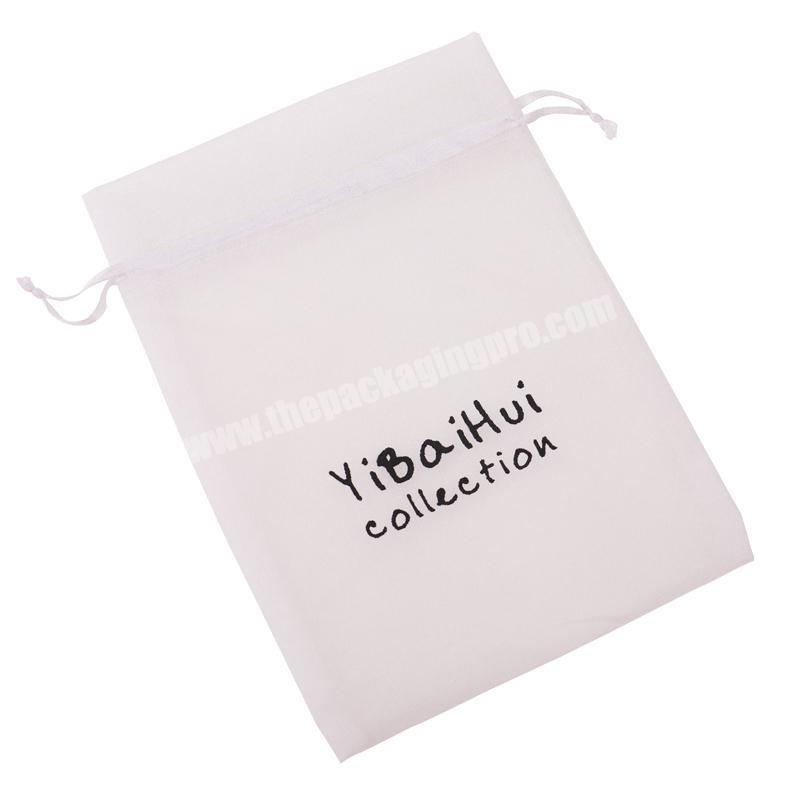 White jewelry display pouch packaging velvet bag with black logo printing
