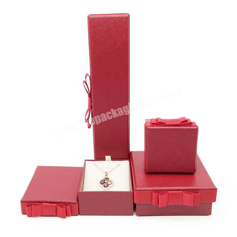 Custom Logo Red Ribbon Bow Pendant Ring Necklace Jewelry Gift Paper Box