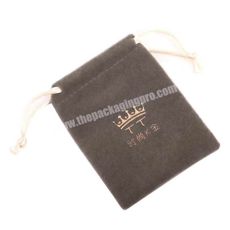 2018 grey Jewelry Drawstring Velvet Gift Bag with Gold Logo Hot stamping