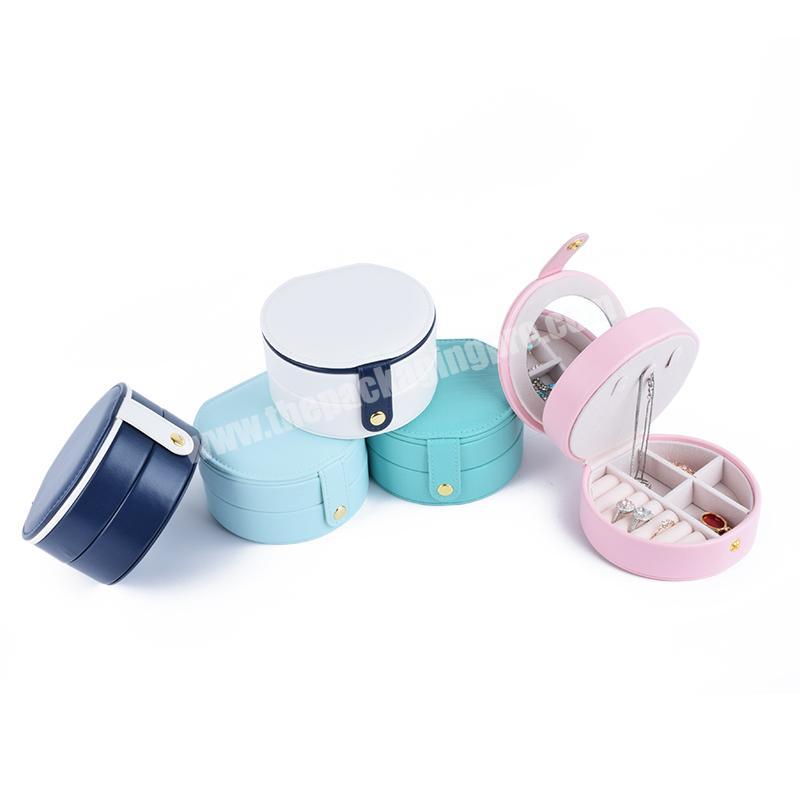 travel PU leather good material jewelry case box round jewelry box packaging