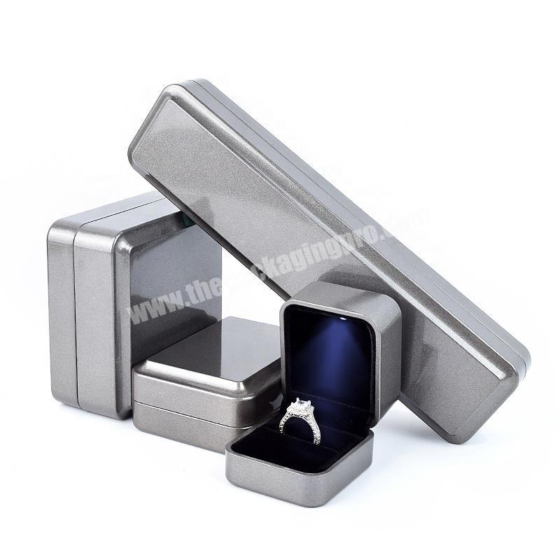 plastic Luxury grey pendant necklace wedding ring gift box custom logo print led light jewelry box
