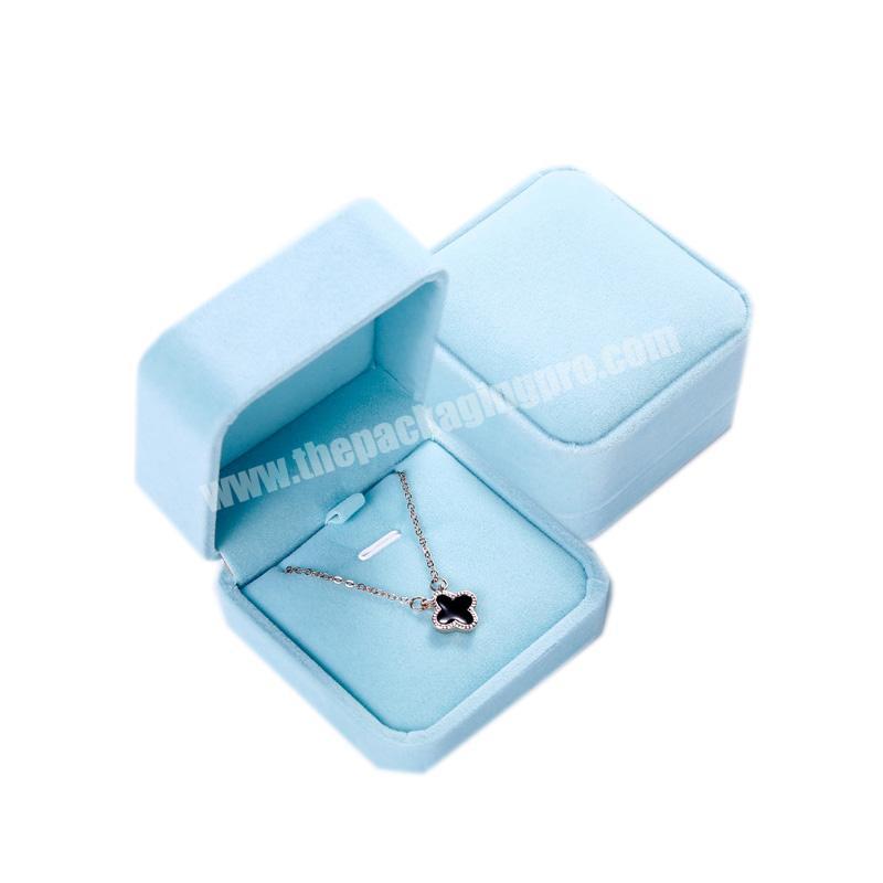 Elegant light blue customize logo small velvet necklace jewelry box