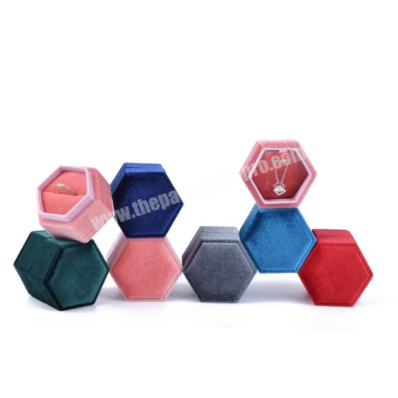 korea velour best quality velvet hexagon packaging jewelry box package for ring