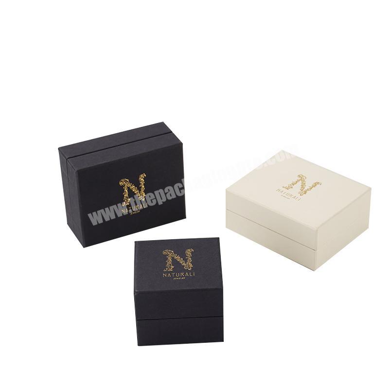 Hot stamping foil logo Printed Black Ring Earring Kraft Paper Gift Packaging Jewelry Box