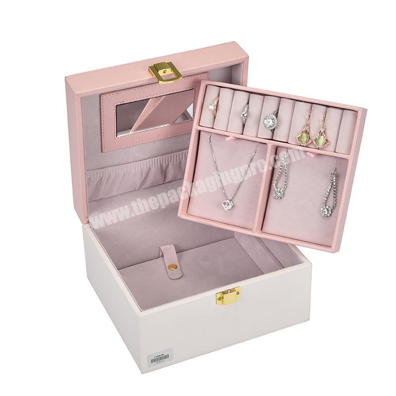 China suppliers portable Pu leather stocklot pink multi function travel jewellery box package