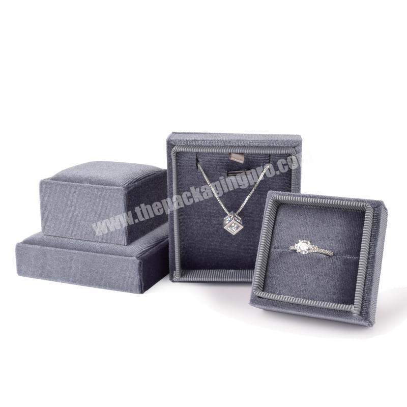 Luxury Hot Sale Elegant Custom Square Grey Packaging Velvet Jewelry Box