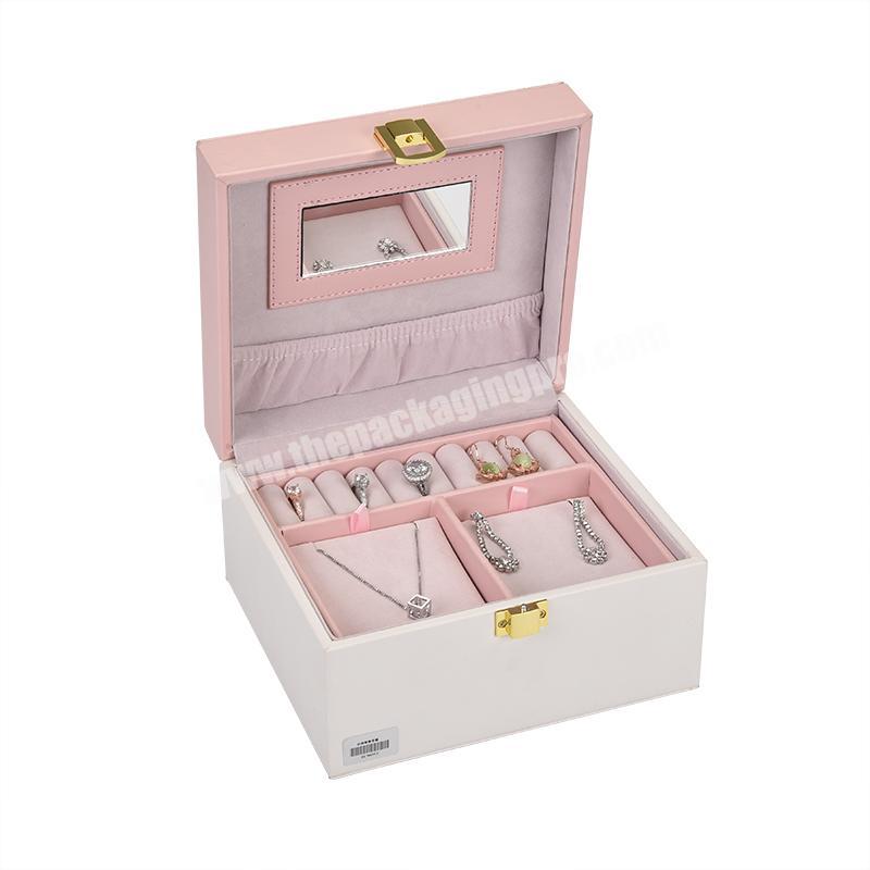 Lockable Mirrored Pu leather Jewelry Packing Organizer Travel Jewelry Box