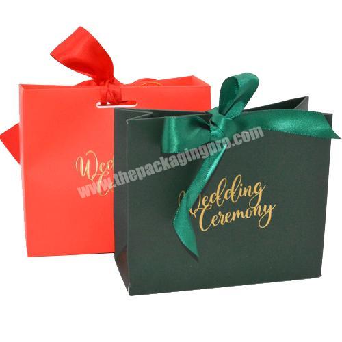 Fancy Custom Logo Candy Packaging Gift Bag Christmas Shopping Paper Bag With Ribbon Handles For Christmas Wedding Party Gift Bag