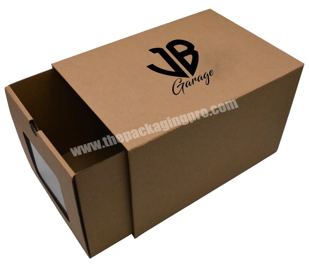 custom logo hard paper gift box drawer packaging box with clear pvc window