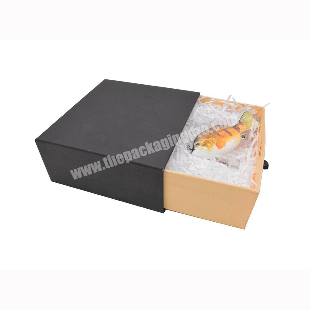 Custom Luxury Gift Packaging Boxes Eco Friendly Kraft Paper Black Jewelry Sliding Slide Box With Ribbon For Cosmetic Clothing