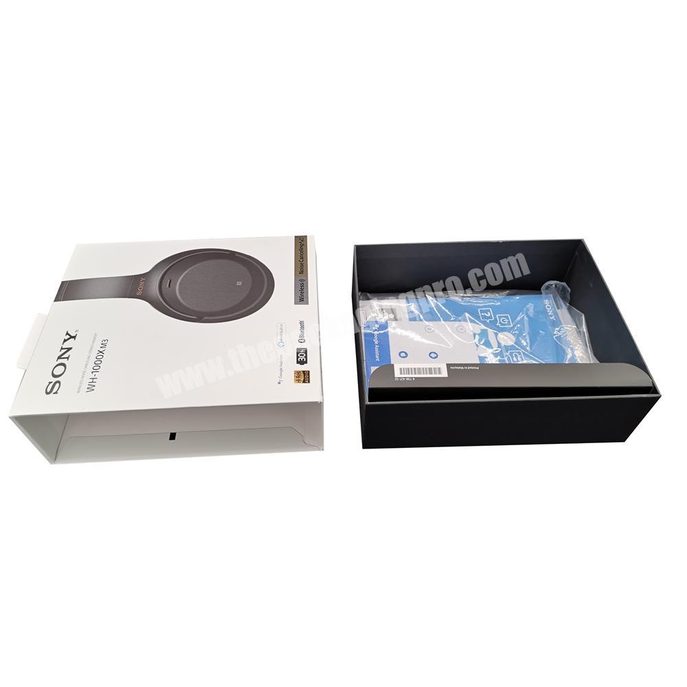Durable white printed cardboard paper storage packaging box with drawer for headphone