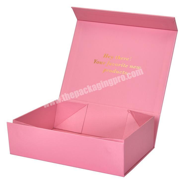 Custom Logo Collapsible Pink Rigid Cardboard Packaging Magnetic Paper Gift Box With Pink Ribbon Closure