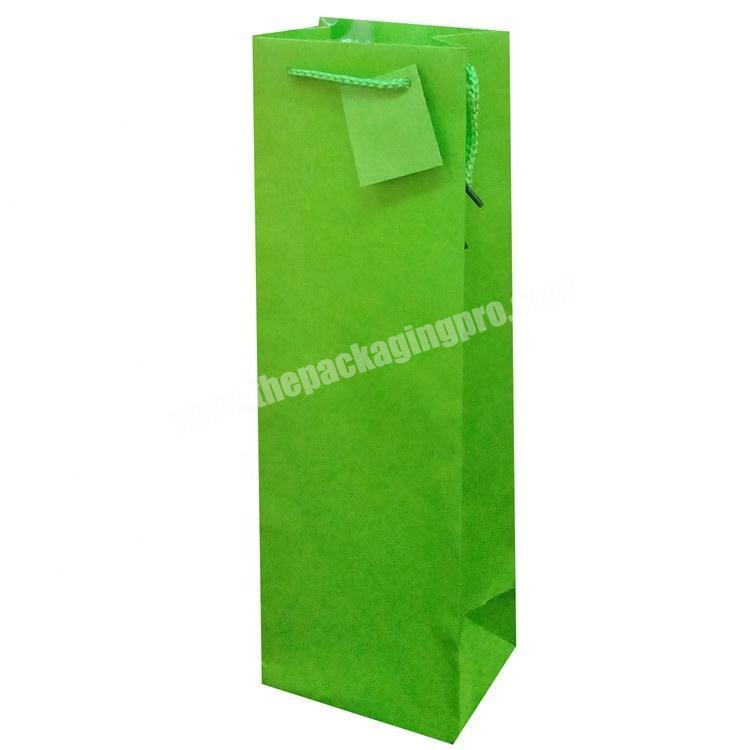 Custom Printing Green Solid Color Party Gift Wine Bottle Paper Bags