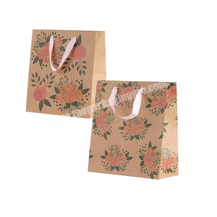 Wholesale Custom Luxury Print Gift Flower Shopping Kraft Paper Bag with high quality