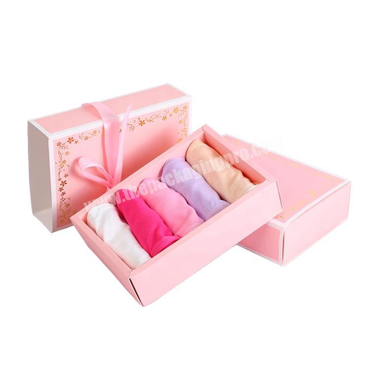 Pink Paper Gift Packing Folding Card Box Drawer For Socks, Shorts Package Box