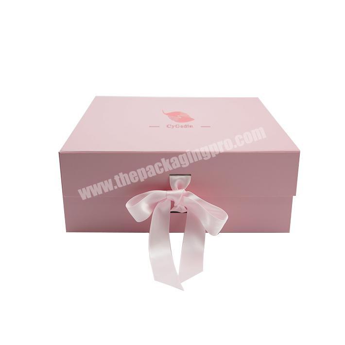 Box Cardboard Paper Printing Box with Ribbon Custom Design Flat Recyclable Square Pink Gift Packaging Coated Paper Cygedin