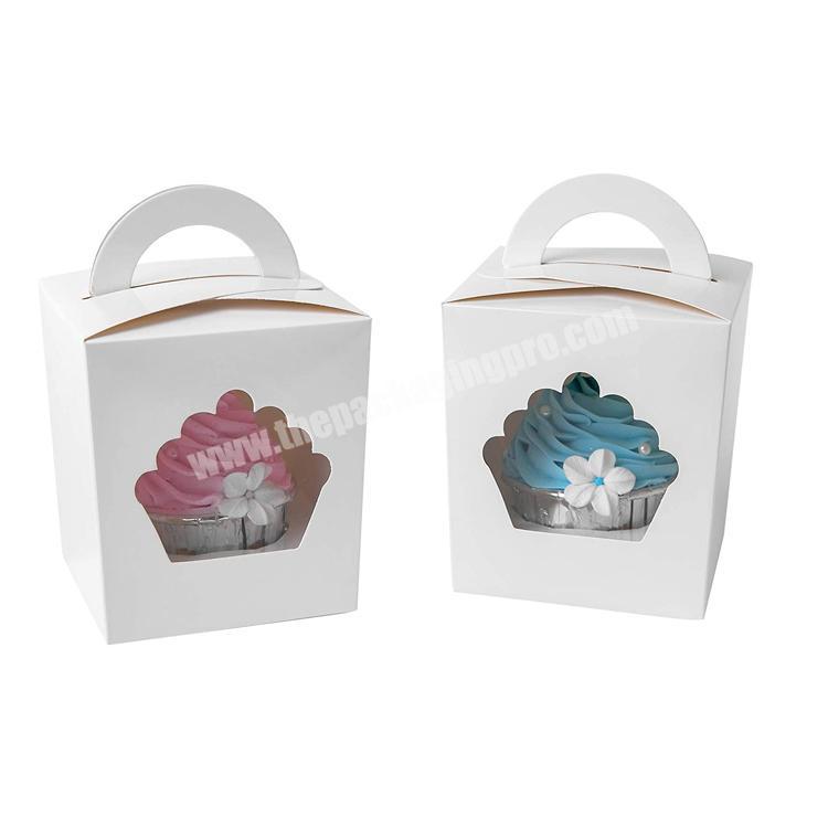 wholesale White Paper Individual Cup Cake box with Handle and window mini Single Cupcake Box  with high quality