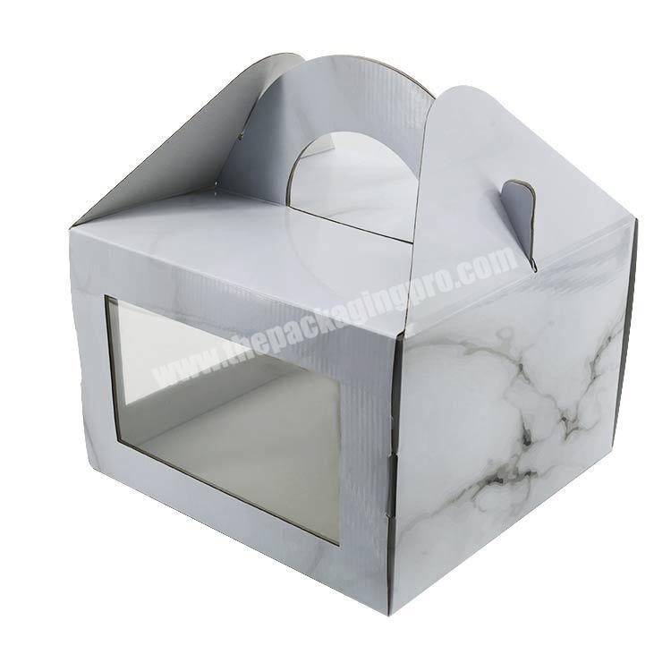 Die Cut Clear Window Paper Dable Bakery Cupcake Box Custom Printed Folding Marble Cake Box with Handle