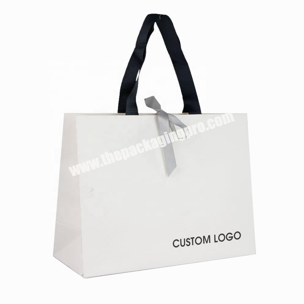 Top Quality Luxury Accept Customised Logo Gift Carry Paper Shopping Bags With Bow Tie Ribbon Handle