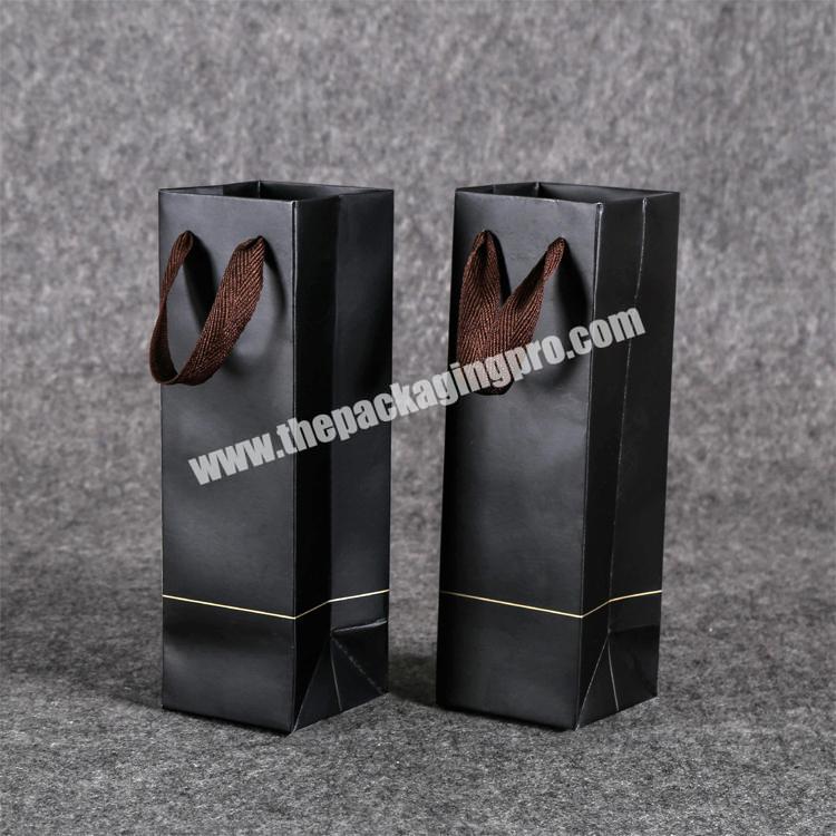 Custom quality durable red wine packing bag Drawstring Black Custom Wine Gift Paper Bag