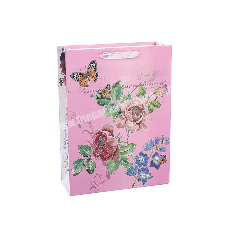 Hot Sale Durable Custom Logo Delicate Flower Print Gift Shopping Paper Bag With Handles