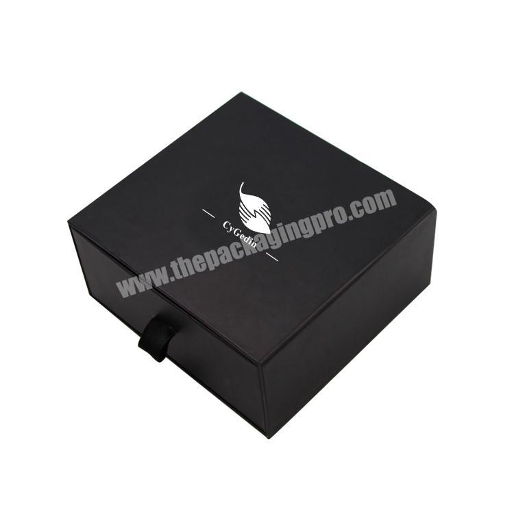 Cusmatic Logo Printed Drawer Box Black Gift Packaging Cardboard Box With Ribbon For Perfume