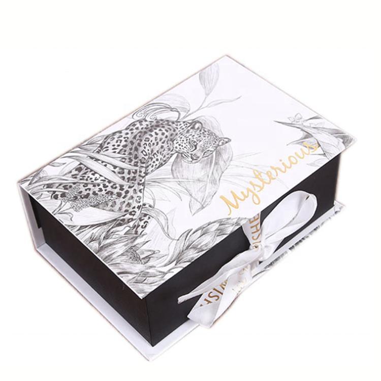 Luxury Book Shaped Rigid Cardboard Foldable Gift Box Custom Paper Cardboard Folding Paper Packaging Magnetic Gift Box Ribbon