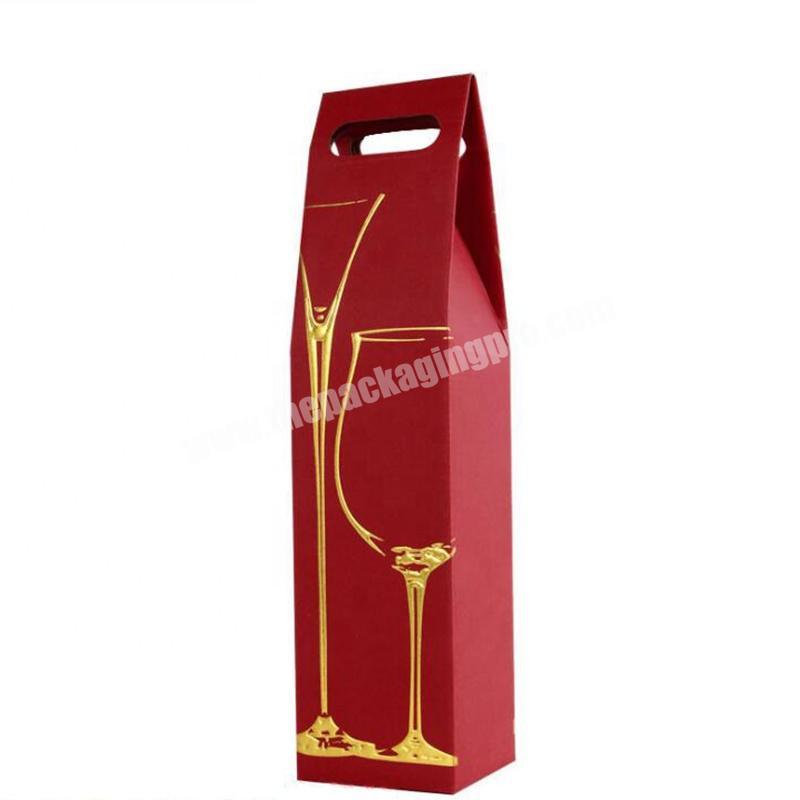 Red Craft Paper Custom Printed Wine Gift Paper Bag Bulk With Gold Hotfoil Logo