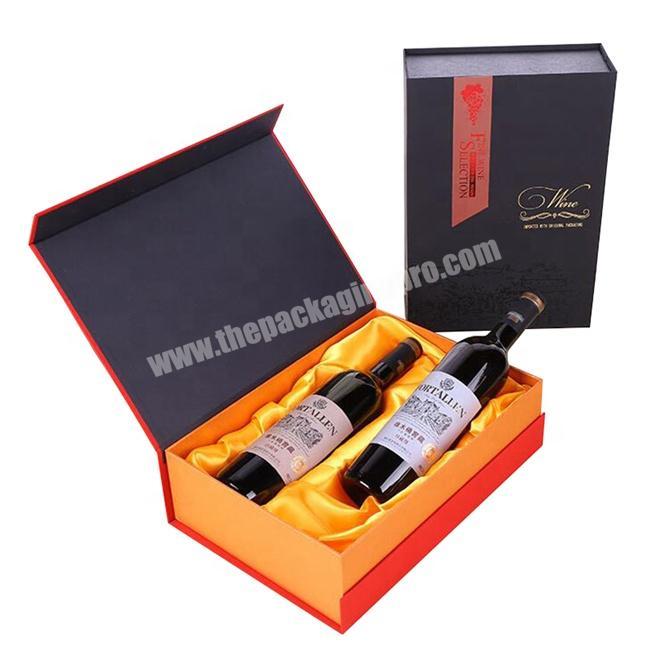 Printed Cardboard 2 Wine Bottle Boxes Packing Magnetic Wine Box