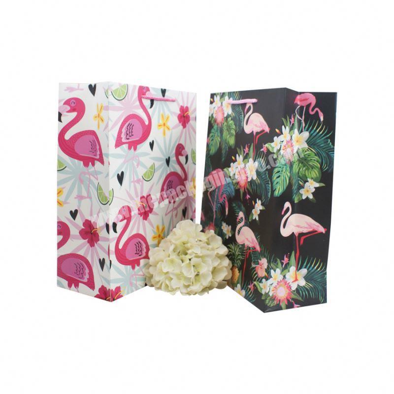 Factory supply luxury paper shopping bag flamingo animal print packing paper bag