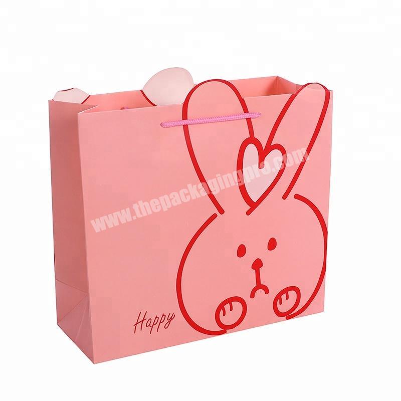 New Style Cheap Warm Colors Cartoon Rabbit Simple Loving Heart Big Kraft Paper Bag