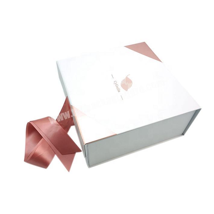 Cygedin Custom Size Rose Gold Luxury Foldable Magnetic Gift Package Paper Box with Ribbon