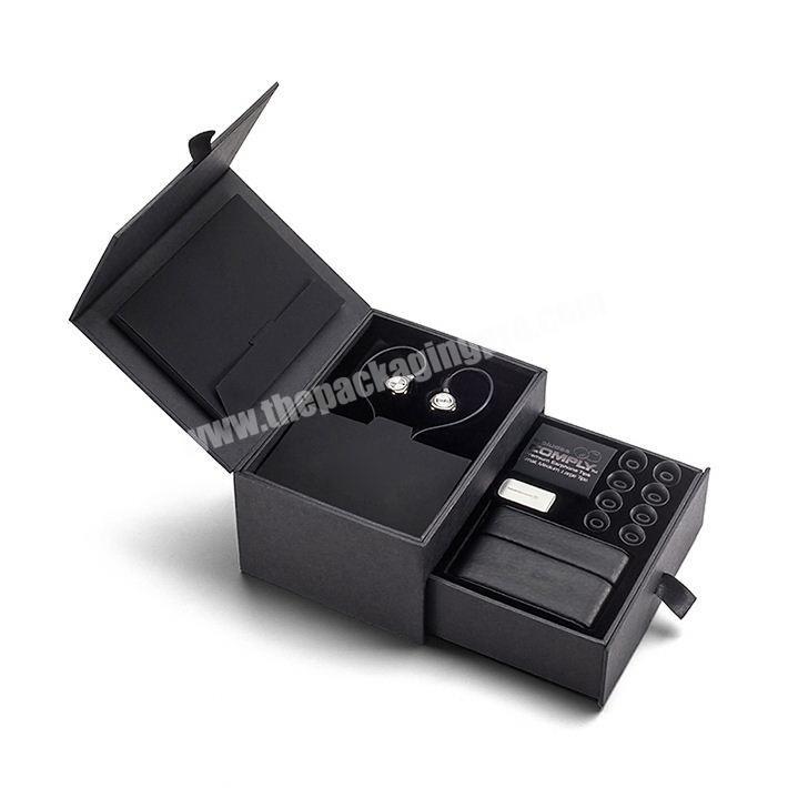 Dark black color paper gift box for earphone storage with magnetic closure